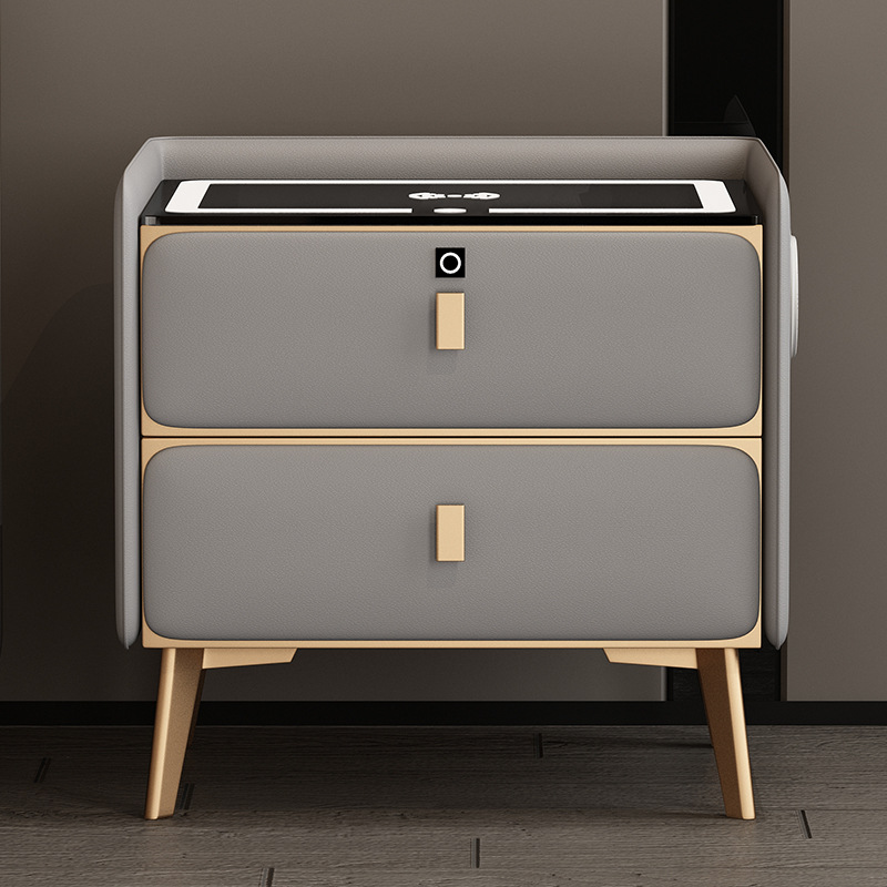 Furniture Hardware Manufacturer - スマートな木製ナイトテーブル。モダンなデザインで、ワイヤレス充電機能と指紋認証ロックを備えた多機能なベッドサイドテーブル。